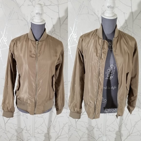 NA-KD Beige Full Zip Lacing Bomber Jacket - Picture 3 of 6